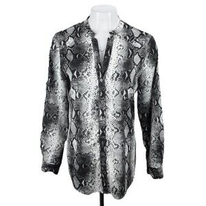 KARL LAGERFELD Paris Snake Print Button Up Blouse Shirt Sz Medium Roll Tab